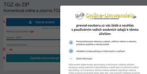 Jak převést TGZ souborů online na ZIP