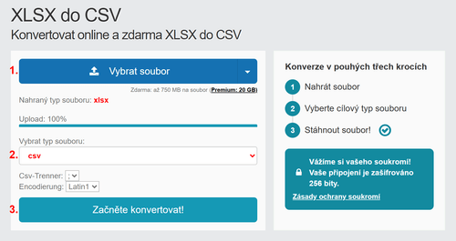 Jak převést XLSX souborů online na CSV