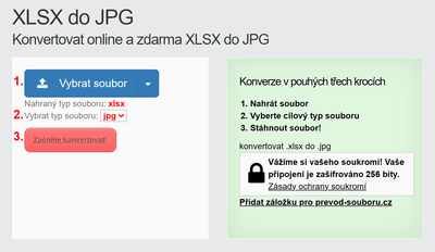 Jak převést XLSX souborů online na JPG